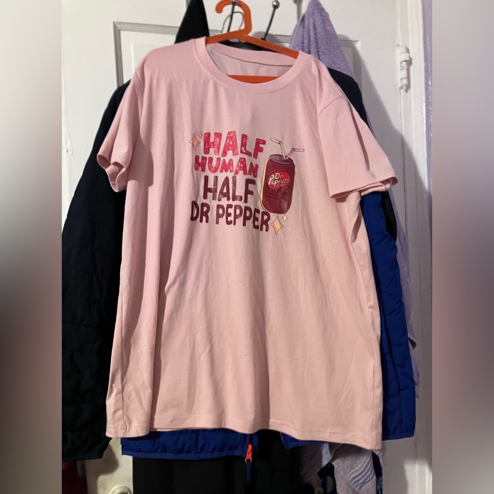 Pastel pink and black dr pepper graphic tees